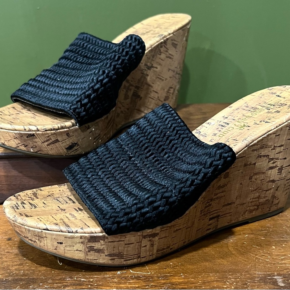 Montego Bay Club Black Cork Wedge Platform Sandals, Size 8
